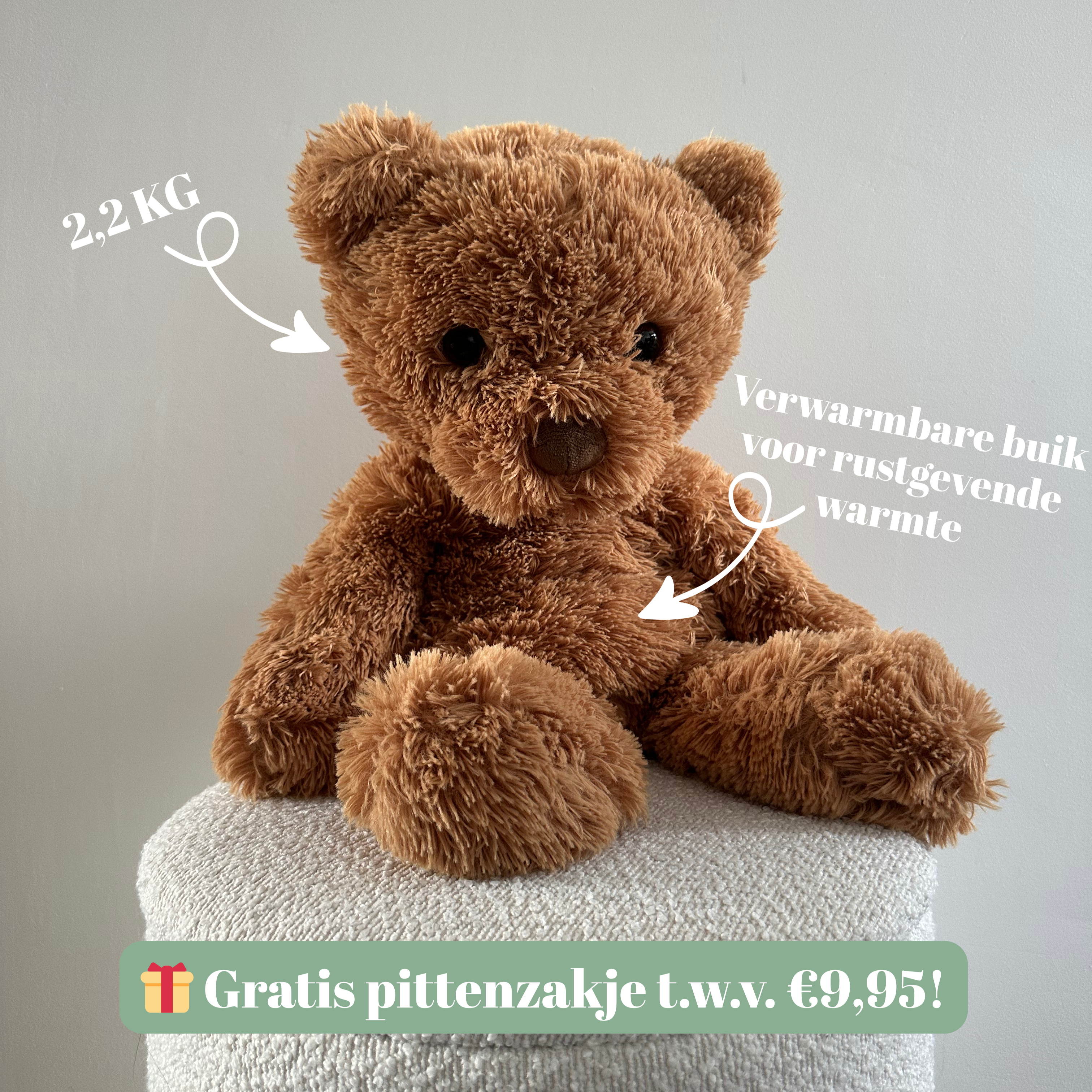 Verzwaringsknuffel Beer 2,2 kg + Gratis Pittenzakje