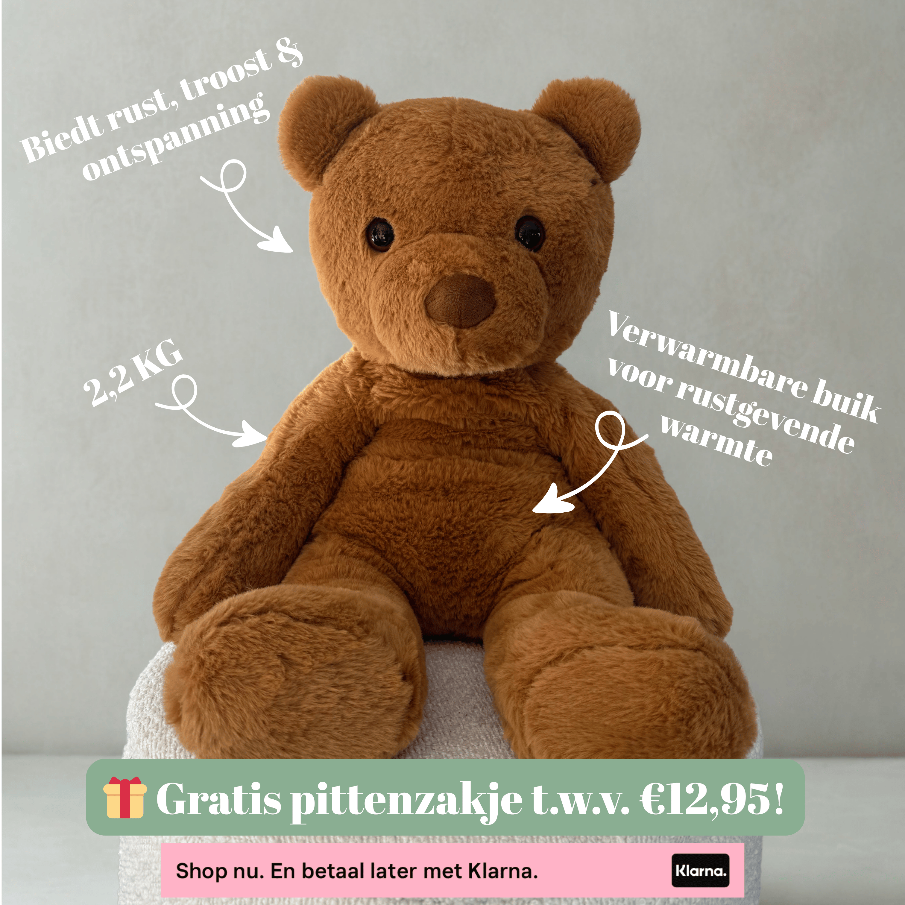 (Pre-order) Verzwaringsknuffel Beer 2,2 kg + Gratis Pittenzakje