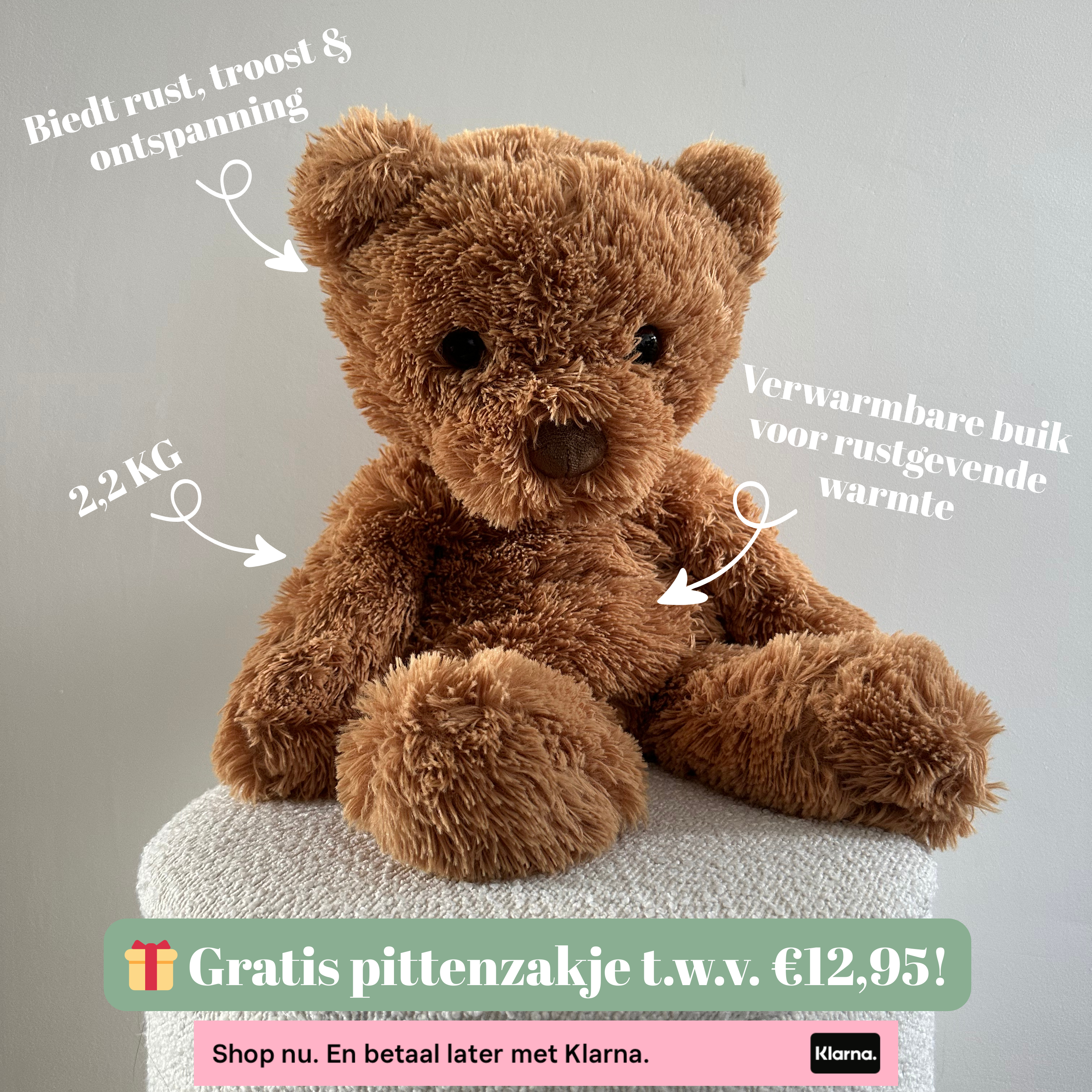Verzwaringsknuffel Beer 2,2 kg + Gratis Pittenzakje